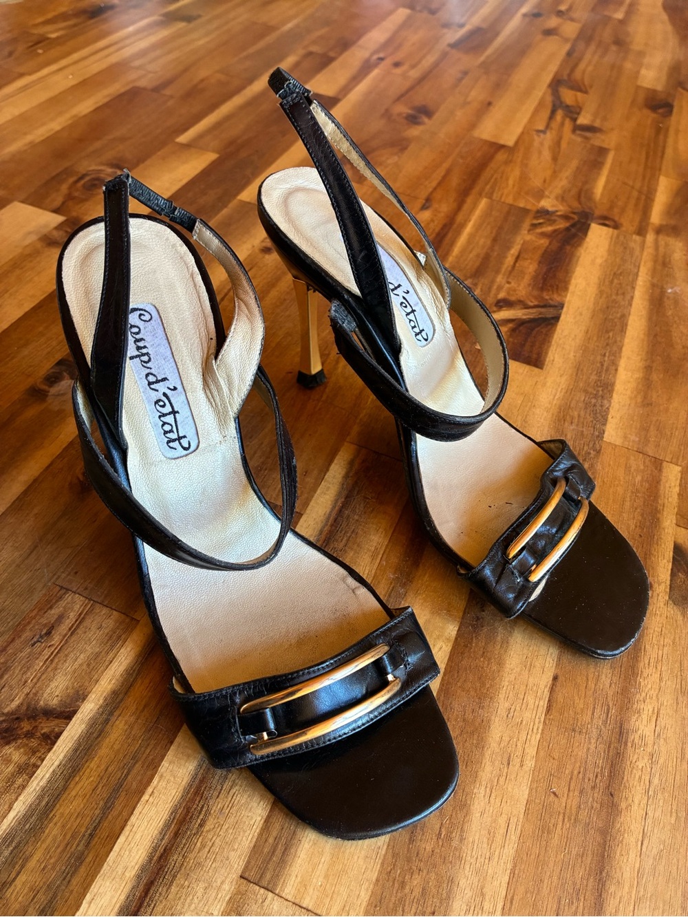 Vintage French Slingback Heels with Gold Stiletto & Hardware
